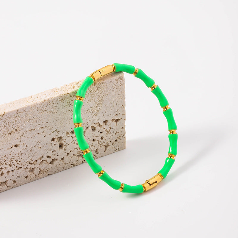 Wholesale Drip Oil Titanium Steel Premium Multi Color Bamboo Knot Niche Trendy Stainless Steel Gold Plated Bracelet